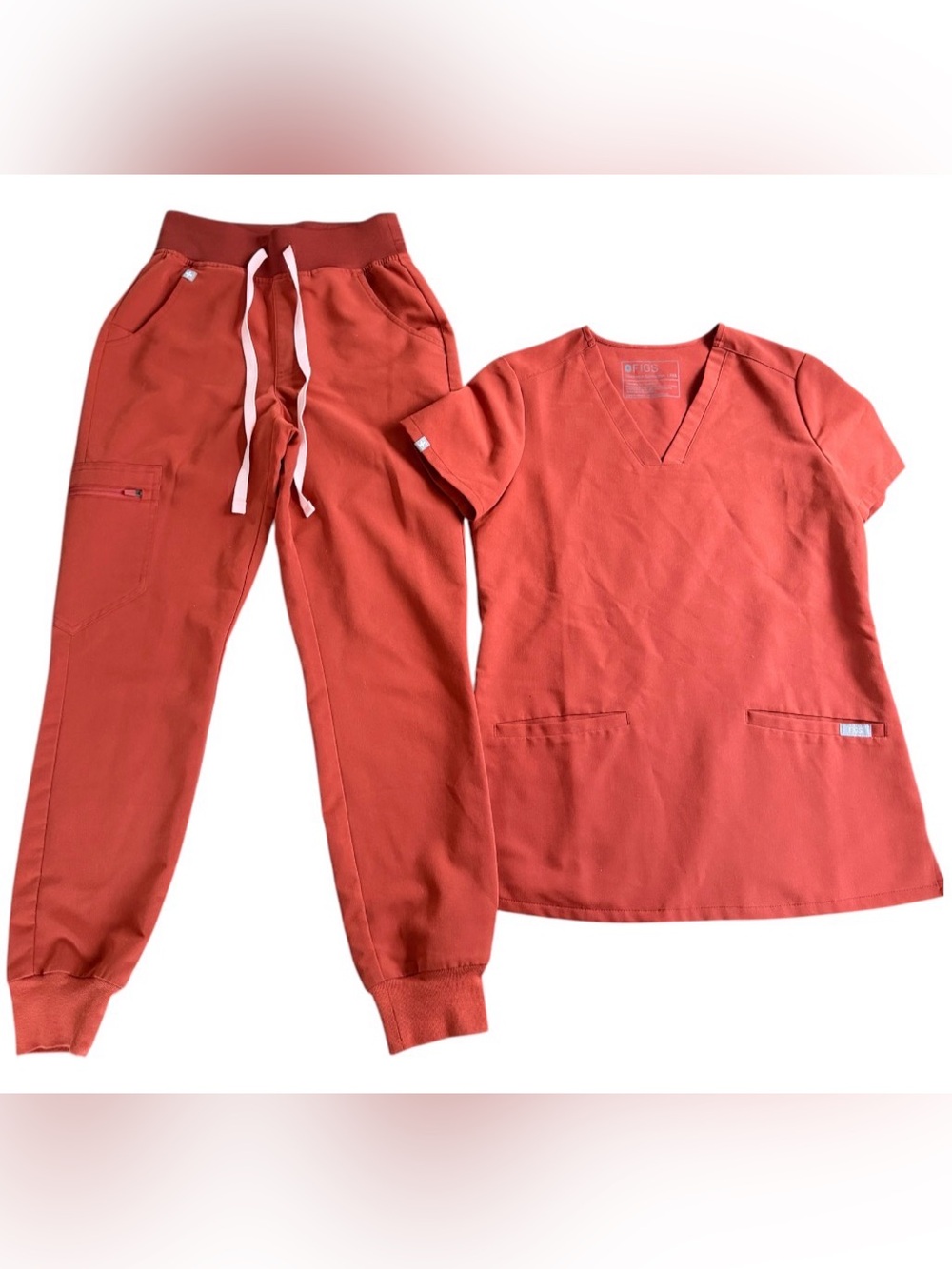 FIGS Women's Auburn Rust Orange Scrubs - XXS Catarina Top & Zamora Jogger Pants